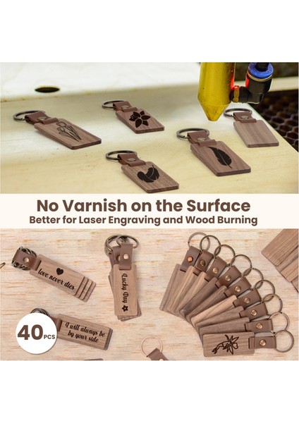 40 Parça Deri Kayışlı Ahşap Anahtarlık Boşluğu, Gravür Için Boş Deri Anahtarlıklar, Kendin Yap Için Çeşitli Anahtar Etiketleri (Yurt Dışından) fiyatları
