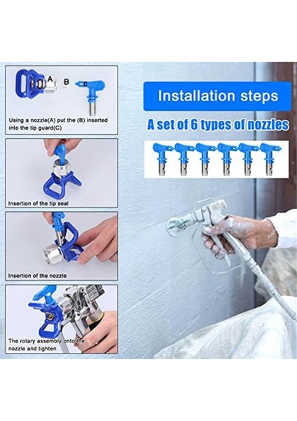 Havasız Püskürtücü Için Püskürtme Uçları, Tersinir Boya Püskürtme Tabancası Nozul Seti, Tersinir Havasız Püskürtücü Nozul Uçları, 6'lı Paket (Yurt Dışından) modelleri