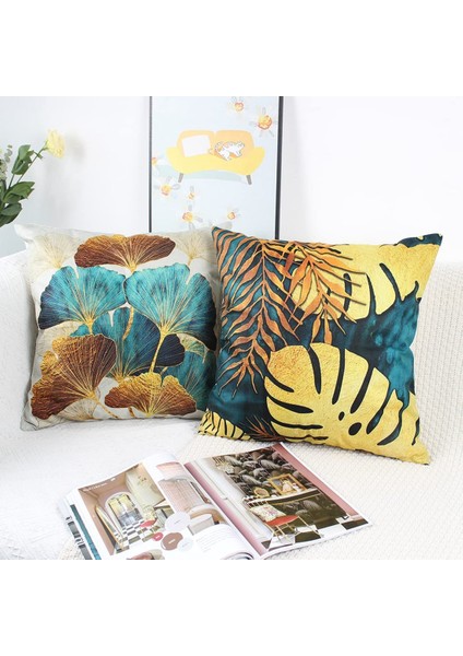 Kare Kırlent Kılıfı 4'lü Paket Yeşil ve Altın Yapraklı Yastık Kılıfı Keten Koltuk Minderi 45CM x 45CM (Yurt Dışından) fiyatları