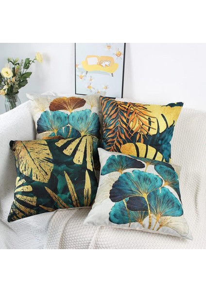 Kare Kırlent Kılıfı 4'lü Paket Yeşil ve Altın Yapraklı Yastık Kılıfı Keten Koltuk Minderi 45CM x 45CM (Yurt Dışından) indirimleri