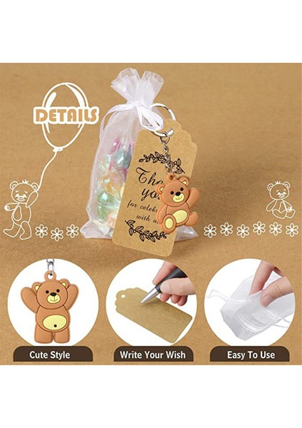 20 Adet Bebek Duşu Hatıraları Hediye Ayı Anahtarlık Organze Çanta Teşekkür Ederim Kraft Etiketi Misafirler Için Kız Erkek Doğum Günü Parti Malzemesi (Yurt Dışından) fırsatları