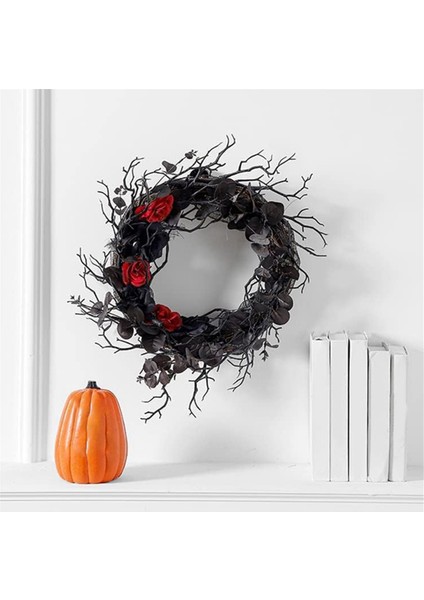 Siyah Cadılar Bayramı Kapı Çelengi ve Kırmızı Gül Çelengi Ön Kapı Için Siyah Çelenk Gotik Cadılar Bayramı Ev Dekoru Için (Yurt Dışından)