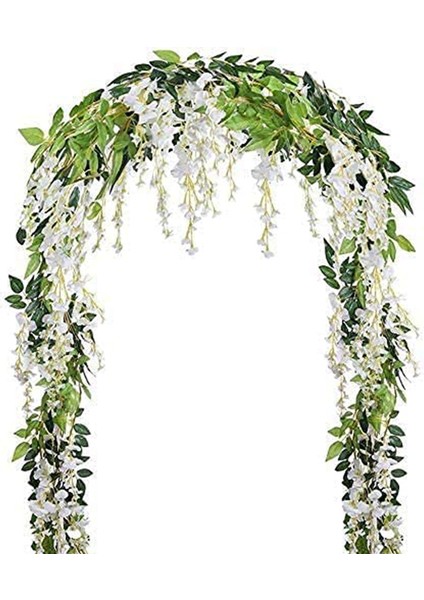Adet 7ft / Adet Yapay Wisteria Vine, Çiçek Çelenk Wisteria Vine Rattan Açık Töreni Için Asılı Çiçekler, Beyaz (Yurt Dışından)