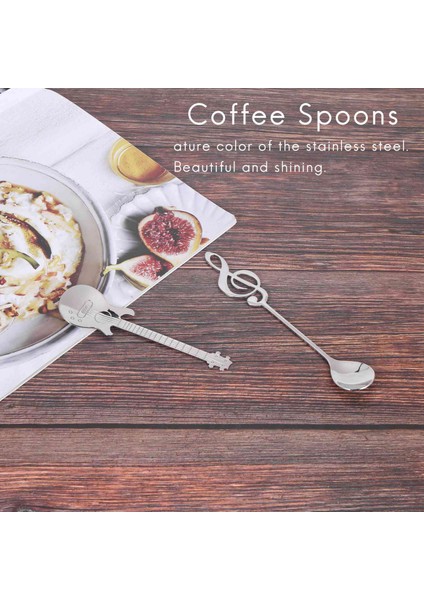 Kahve Kaşıkları, 6 Paket Yaratıcı Sevimli Çay Kaşığı Paslanmaz Çelik Personel Müzik Notasyonu Şekilli (3 Müzik Notası +3 Gitar) (Yurt Dışından) indirimleri