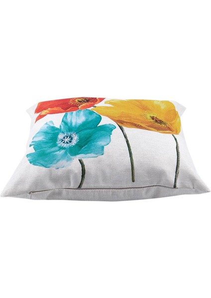 Keten Kare Dekoratif Yastık Kılıfı Yastık Kılıfı Büyüleyici Güzel Üç Renkli Kırmızı Sarı Mavi Gelincik Çiçekleri Hediye Yıldönümü Günü Hediyesi 45X45CM (Yurt Dışından) fırsatları