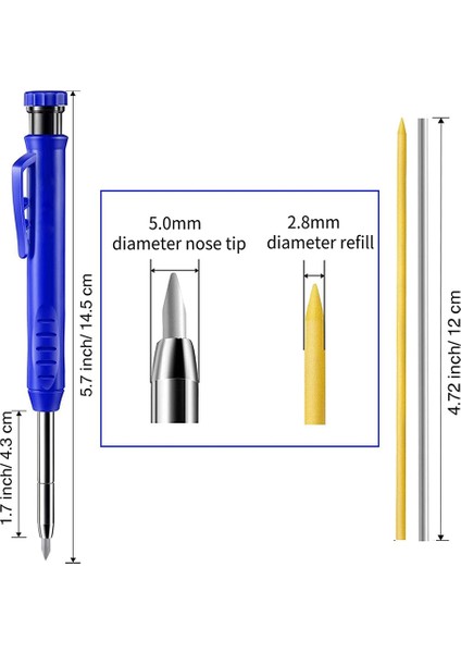 Boru Tesisatçısı Kaynakçı Çelik Konstrüksiyon Için 7pcs 2.8mm Yedekler Dahili Kalemtıraş ile Uzun Burunlu Çizgi Kaynakçı Kalemi (Yurt Dışından) indirimleri