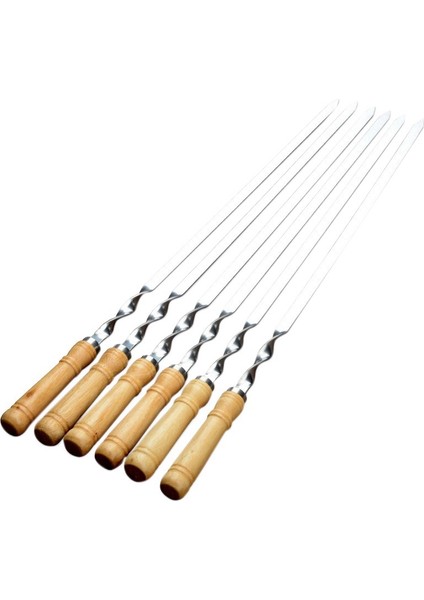 Adet 55CM Bekü Şiş Uzun Saplı Şiş Kebap Bekü Izgara Çubuğu Ahşap Bekü Çatalı Paslanmaz Çelik Açık Havada Izgara Iğnesi (Yurt Dışından)