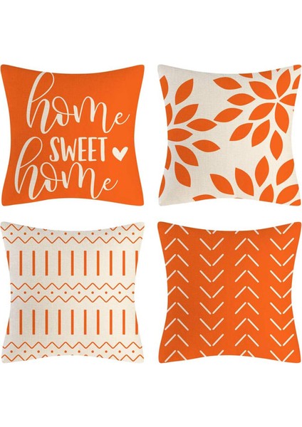 Turuncu Yastık Kılıfları 18X18 4'lü Set Ev Dekoratif Kırlent Kapakları Açık Keten Kanepe Atmak Yastık Kılıfı (Yurt Dışından)
