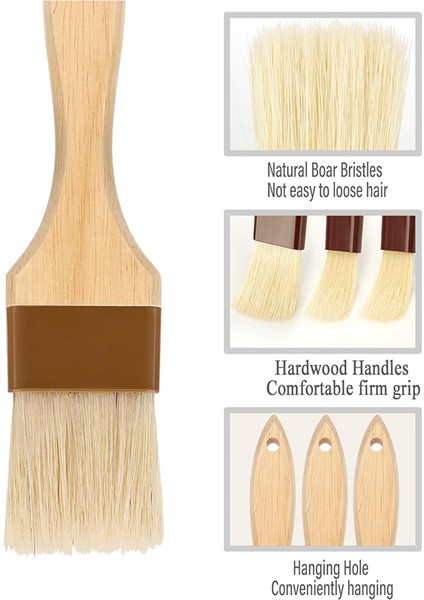 Pasta Fırçası, Pişirme Için Basting Fırçası, Yağ ve Sos Için Doğal Kıl Bekü Fırçası, Ahşap Saplı Gıda Fırçası 3'lü Paket (Yurt Dışından) fırsatları