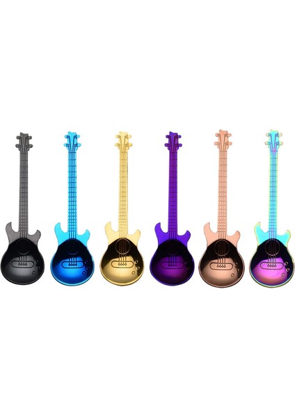 Gitar Kahve Kaşıkları 6'lı Paket Yaratıcı Sevimli Kaşıklar Paslanmaz Çelik Çay Kaşıkları Gitar Şekilli (Çok Renkli) (Yurt Dışından)