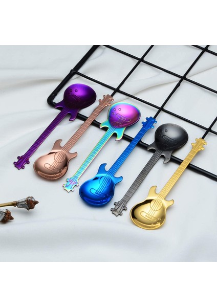 Gitar Kahve Kaşıkları 6'lı Paket Yaratıcı Sevimli Kaşıklar Paslanmaz Çelik Çay Kaşıkları Gitar Şekilli (Çok Renkli) (Yurt Dışından) fırsatları