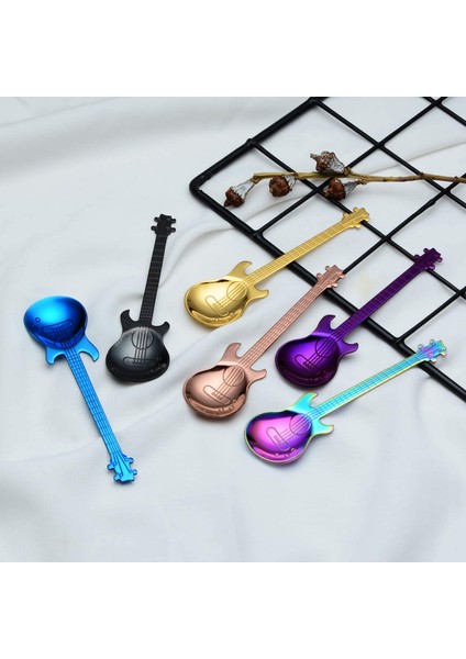 Gitar Kahve Kaşıkları 6'lı Paket Yaratıcı Sevimli Kaşıklar Paslanmaz Çelik Çay Kaşıkları Gitar Şekilli (Çok Renkli) (Yurt Dışından) indirimleri