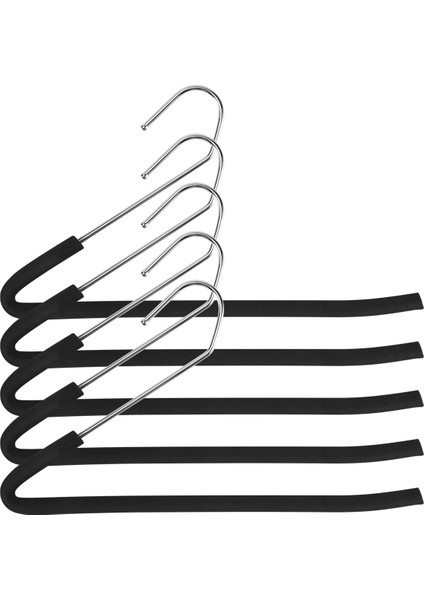 Açık Uçlu Pantolon Askısı Slack Pantolon Askısı Kaymaz Sünger Kaplamalı Siyah 5'li Paket (Yurt Dışından)