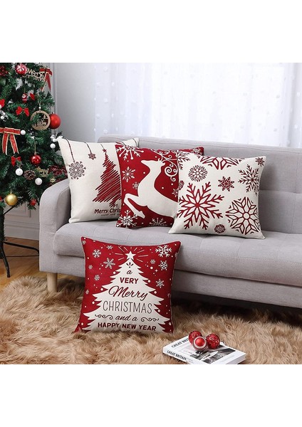 Noel Yastık Kapakları 18X18 4'lü Set, Çiftlik Evi Noel Dekoru Ev Için, Noel Süslemeleri Atmak Yastık Kılıfı Ev Için (Yurt Dışından) fırsatları