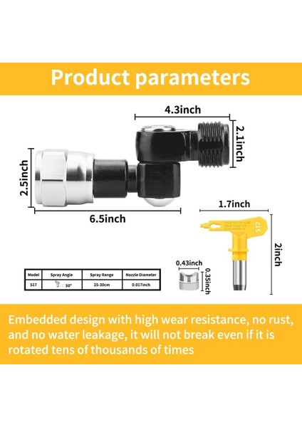 Havasız Püskürtme Tabancası Evrensel Dönme Açısı 7/8ın F-7/8ın M Döner + 517 Meme ve Meme Koruyucu Koltuk, Boyama Yardım Seti D (Yurt Dışından) fiyatları
