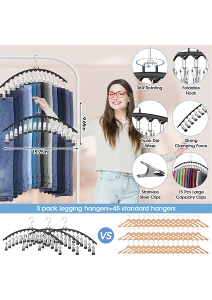 3 Paket Tayt Düzenleyici Dolap Asmak Için, 15 Klipsli Pantolon Askıları Pantolon Askılarını Yerden Tasarruf Sağlayan Giysi Askılıklarını Tutar (Yurt Dışından) fırsatları