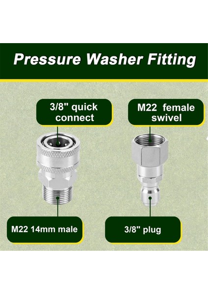 Basınçlı Yıkayıcı Hızlı Bağlantı Kiti, Döner M22 14MM Ila 3/8in Hızlı Bağlantı, 3/4in Hızlı Çıkarma, Güç Yıkayıcı Için, 8 Paket (Yurt Dışından) fırsatları