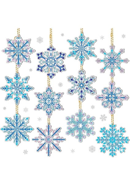 12 Adet Dıy Elmas Boyama Kar Tanesi Anahtarlık Ayraç Malzeme Seti Elmas Mozaik El Sanatları Setleri El Yapımı Kolye, B (Yurt Dışından)