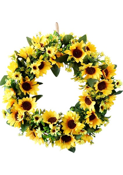 Yapay Ayçiçeği Çelengi Bahar Tüm Yıl Boyunca Çiçek Yeşil Yaprak Açık Ön Kapı Iç Mekan Duvar Dekoru (Yurt Dışından)