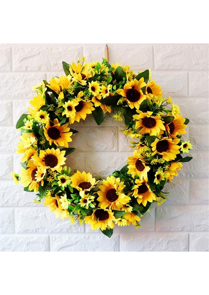 Yapay Ayçiçeği Çelengi Bahar Tüm Yıl Boyunca Çiçek Yeşil Yaprak Açık Ön Kapı Iç Mekan Duvar Dekoru (Yurt Dışından) fiyatları