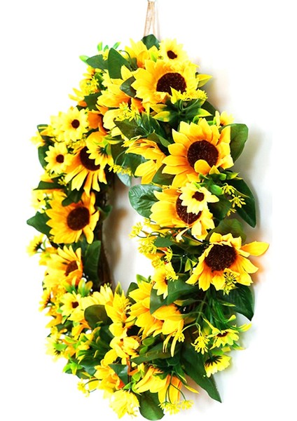 Yapay Ayçiçeği Çelengi Bahar Tüm Yıl Boyunca Çiçek Yeşil Yaprak Açık Ön Kapı Iç Mekan Duvar Dekoru (Yurt Dışından) modelleri