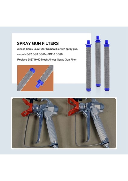 20 Paket 288749 Havasız Püskürtme Filtresi, SG10, SG20, Sg Pro Için 60 Mesh Havasız Püskürtme Filtresi Püskürtme Modelleriyle Uyumlu, (Yurt Dışından) modelleri