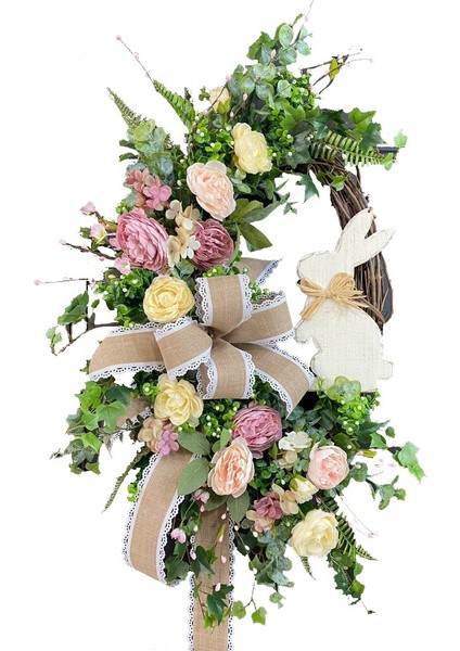 Ön Kapı Için Paskalya Tavşanı Ön Kapı Çelengi, Paskalya Tavşanı Popo Şekli Çelenk Duvar Dekoru Bahar Çelengi Dekorasyonu (Yurt Dışından)