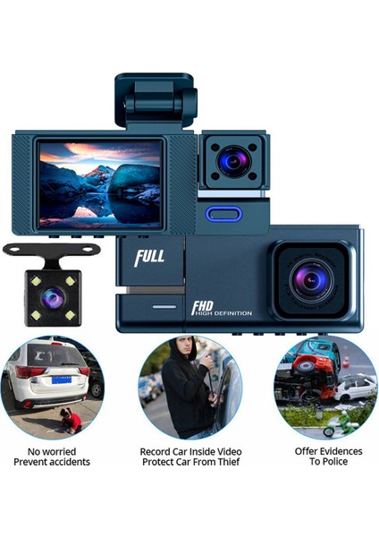 Hd 1080P Araba Kaydedici Araba 2 Inç Ekran Üç Lens Aynı Ekranla Ters Görüntü Araba Dvr Kaydedici (Yurt Dışından)