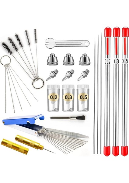 Airbrush Temizleme Kiti, Airbrush Nozul Kapağı Kiti ve Airbrush Iğne Parçaları, Airbrush Püskürtücü Aksesuarları 0.2/0.3/0.5 mm (Yurt Dışından)