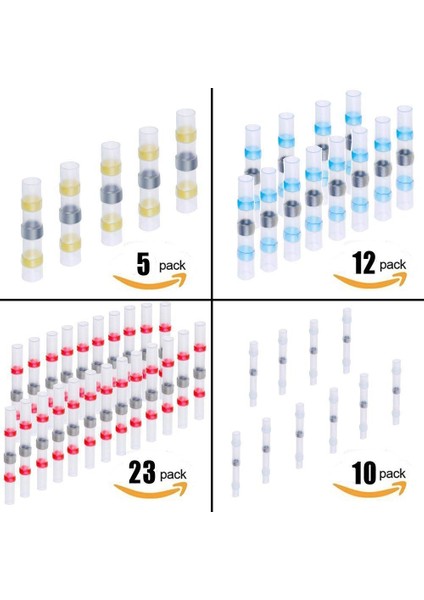 50 Adet Lehim Mühür Tel Konektörü Sopoby Lehim Mühür Isı Büzüşmeli Butt Konnektörler Terminalleri Bakır (23KIRMIZI 12MAVI 10BEYAZ 5sarı) (Yurt Dışından) fiyatları