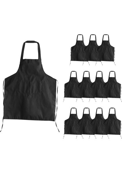 12 Paket Önlük - Unisex Siyah Önlük Toplu 2 Geniş Cepli Makinede Yıkanabilir Mutfak El Sanatları Bekü Çizimi (Yurt Dışından)