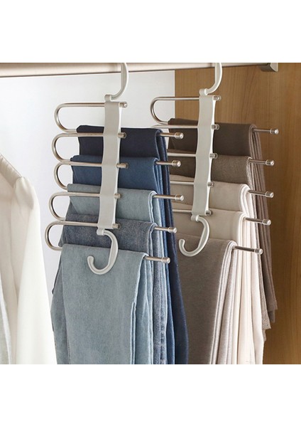 Pantolon Askıları 5 Katmanlar Çok Fonksiyonlu Pantolon Rafı Kaymaz Elbise Dolabı Depolama Organizatör Pantolon Etekler Eşarp (Yurt Dışından) indirimleri