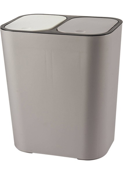 Çöp Kovası Dikdörtgen Plastik Butonlu Çift Bölmeli 12 Litre Geri Dönüşüm Çöp Kutusu Çöp Kovası-Gri (Yurt Dışından)