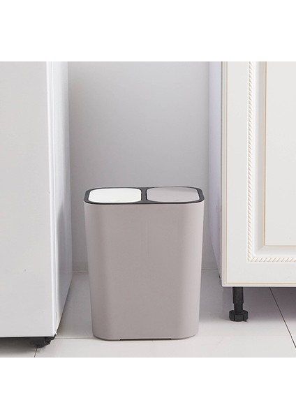 Çöp Kovası Dikdörtgen Plastik Butonlu Çift Bölmeli 12 Litre Geri Dönüşüm Çöp Kutusu Çöp Kovası-Gri (Yurt Dışından) indirimleri