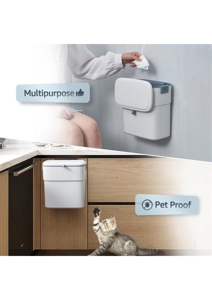 Kapaklı Asılı Çöp Kutusu, 2.3 Galon Mutfak Çöp Kutusu Yemek Atığı Konteyneri Kullanışlı Dayanıklı Dolap Üstü Kapı Rv (Yurt Dışından) fırsatları