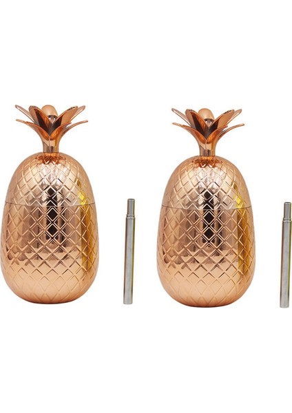 2 Paket Ananas Içecek Dakları, 450ML Gerilmiş Samanlı Bakır Ananas Tumbler, Hawaii Luau Parti Dakları (Yurt Dışından)