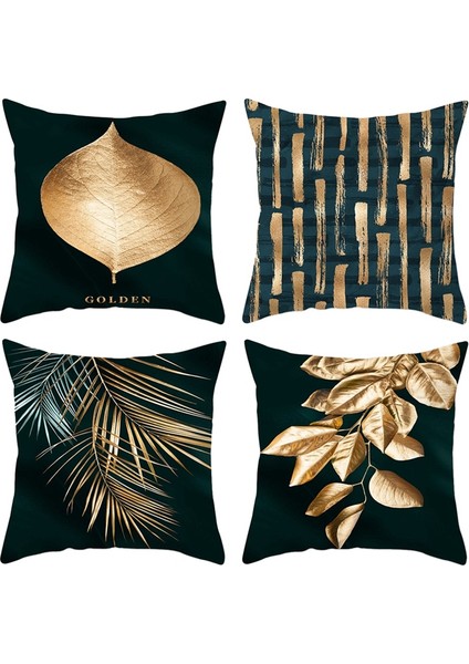 4 Adet Altın Geometrik Yastık Kılıfı 45X45CM Yastık Kılıfı Sandalye Kanepe Dekoratif Minder Örtüsü (Yurt Dışından)