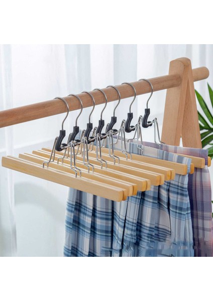 10 Adet Sınıf Ahşap Pantolon Askısı Klipsli Kaymaz Etek Askısı 360° Dönebilen Kancalı (Yurt Dışından) fiyatları
