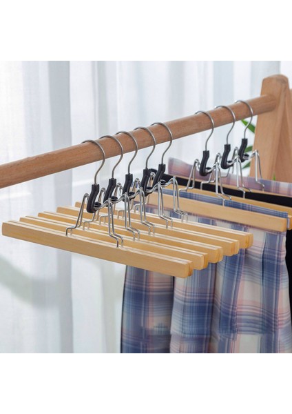 10 Adet Sınıf Ahşap Pantolon Askısı Klipsli Kaymaz Etek Askısı 360° Dönebilen Kancalı (Yurt Dışından) modelleri