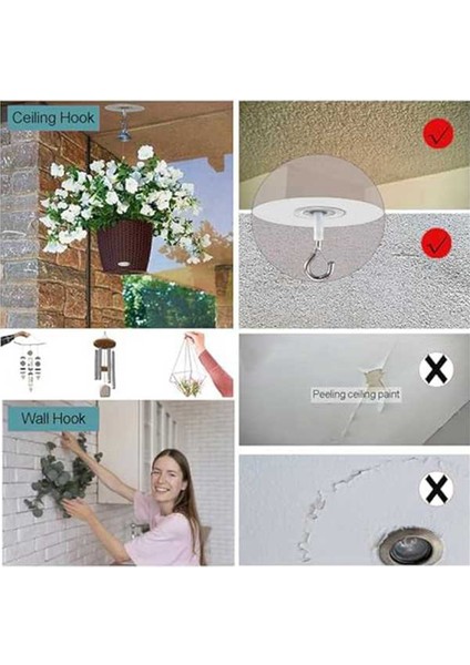 10 Adet Yapışkan Tavan Kancaları Patlamış Mısır Beton Dokulu Tavan Duvar Yüzeyi Için, Delme Gerektirmeyen Kendinden Yapışkanlı Tavan Kancaları (Yurt Dışından) modelleri