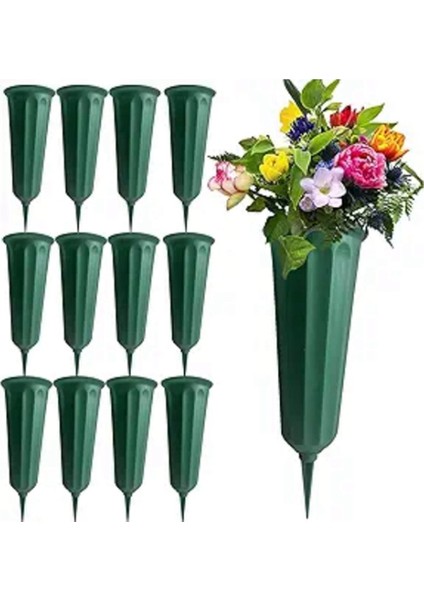 12 Adet Mezarlık Vazoları Sivri Uçlu Anıt Çiçek Vazoları Mezar Çiçek Tutucusu Yerdeki Koni Kazıklı Vazolar Yeşil (Yurt Dışından) fiyatları