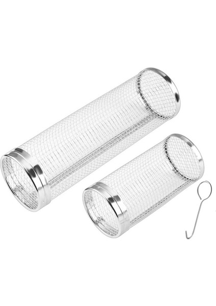 Tekerlekli Izgara Sepeti, Açık Hava Izgara Sebzeleri Için Izgara Ağları, Bekü Paslanmaz Çelik Tel Örgü Silindiri (Büyük + Küçük) (Yurt Dışından)