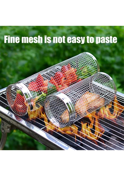 Tekerlekli Izgara Sepeti, Açık Hava Izgara Sebzeleri Için Izgara Ağları, Bekü Paslanmaz Çelik Tel Örgü Silindiri (Büyük + Küçük) (Yurt Dışından) fırsatları