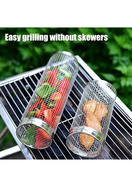 Tekerlekli Izgara Sepeti, Açık Hava Izgara Sebzeleri Için Izgara Ağları, Bekü Paslanmaz Çelik Tel Örgü Silindiri (Büyük + Küçük) (Yurt Dışından) indirimleri