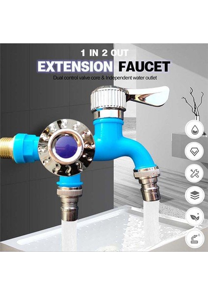 1/2 Inç Evrensel Arayüz Musluğu Çift Çıkışlı Çift Kontrol Su Musluğu Ev Banyo Hortumu Sulama Bağlantısı Mavi (Yurt Dışından) fiyatları