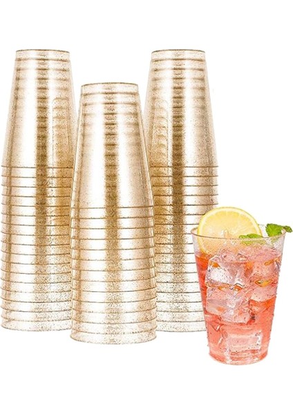 50 Adet 10 Oz Altın Plastik Daklar, Tek Kullanımlık Altın Glitter Plastik Daklar, Şeffaf Plastik Daklar Dak, Düğün Dak Parti Dak (Yurt Dışından)
