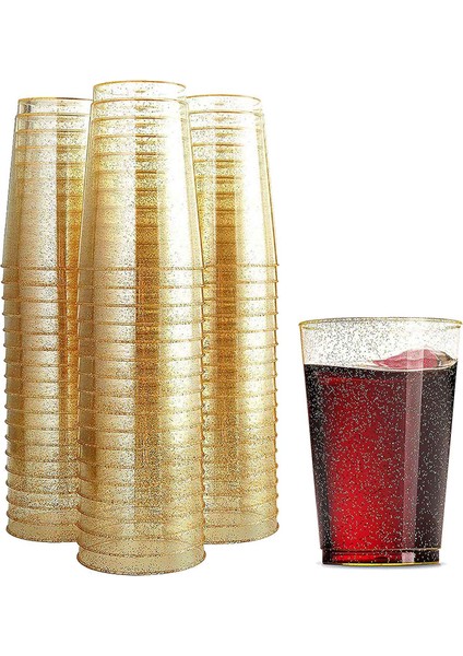 50 Adet 10 Oz Altın Plastik Daklar, Tek Kullanımlık Altın Glitter Plastik Daklar, Şeffaf Plastik Daklar Dak, Düğün Dak Parti Dak (Yurt Dışından) fiyatları