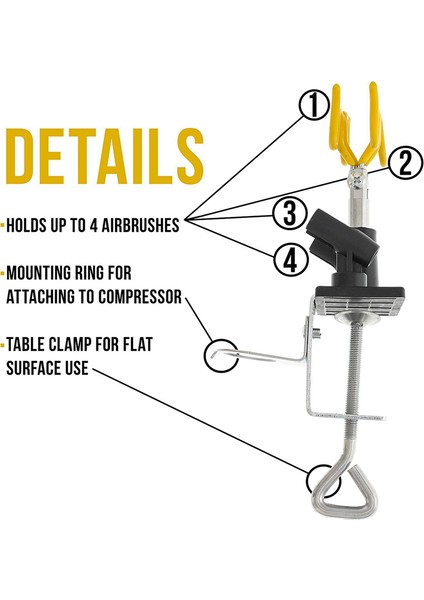 Airbrush Tutucu Kelepçeli Stand Seti 4 Montajlı Airbrush Masaüstü Tezgah Istasyonu Airbrush Için 360 Derece Döndürülebilir Eğim Seti (Yurt Dışından) modelleri