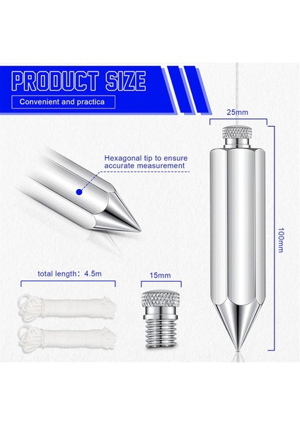 Altıgen Çelik Plumbbob, 2 Adet Plumb Bobwith String 8 Ons, 5 Ons Plumbbob Ağırlık Inşaat Carpenterersurveyor (Yurt Dışından) fırsatları