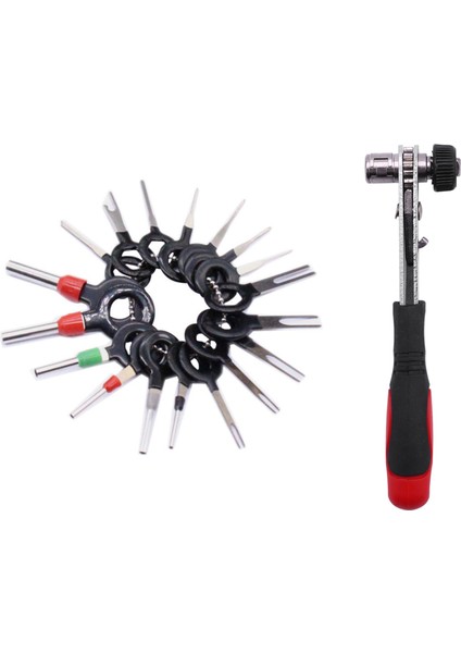 Cırcır Anahtarı 1/4 Inç Tornavida Çubuk Soket Anahtar Araçları 18 Pcs Tel Terminal Çıkarma Aracı Kablolama Kıyma (Yurt Dışından)